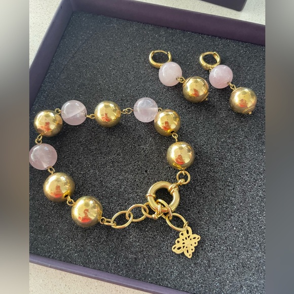 Italian set bracelet and earrings gold plated gorgeous - Picture 3 of 7